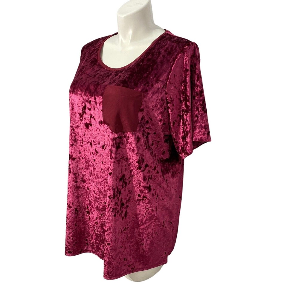 Evri Top Womens Size 2x Cranberry Red Crushed Velvet Look Short Sleeve Knit - Picture 6 of 11
